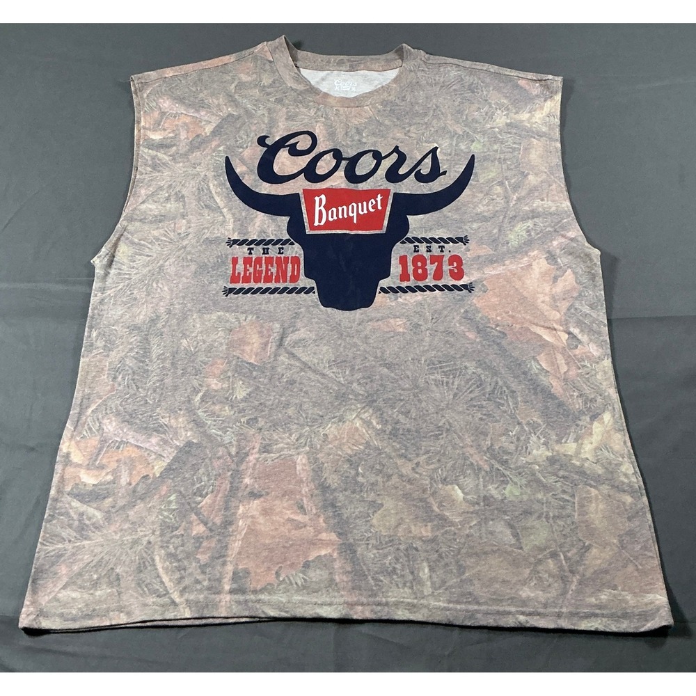 Coors Banquet Rodeo Bull Camo Muscle Tee Mens Medium NWT Sleeveless Shirt